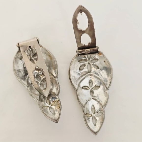 Antique Art Deco Pot Metal Paste Dress Clip Pair - Picture 4 of 7